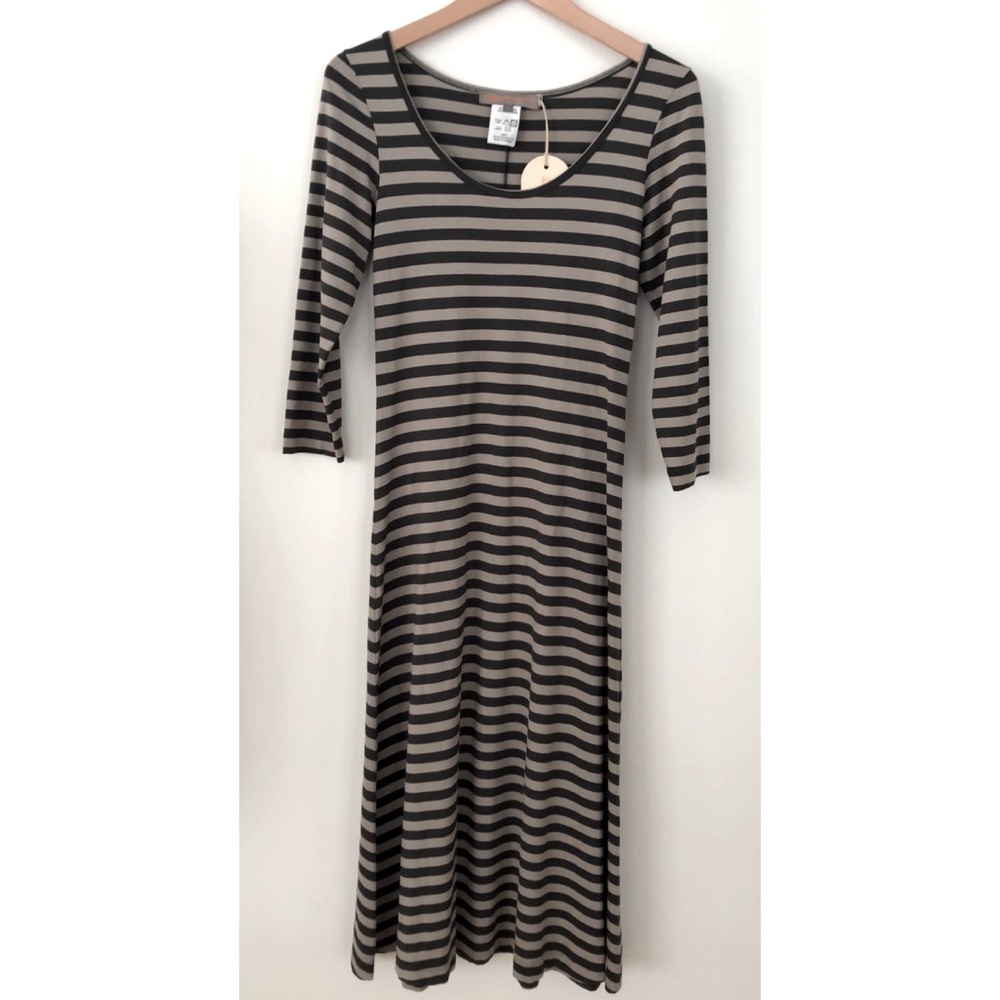 Andrea Saletto Dress Midi Scoop Neck 3/4 Sleeves Striped Stretchy Bodycon Small